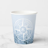 Kompass-Sternemblem monogramm Winterfichtenwald Pappbecher (Vorderseite)