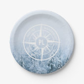 Kompass-Sternemblem monogramm Winterfichtenwald Pappteller (Vorderseite)