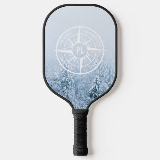 Kompass-Sternemblem monogramm Winterfichtenwald Pickleball Schläger (Vorderseite)