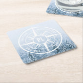Kompass-Sternemblem monogramm Winterfichtenwald Rechteckiger Pappuntersetzer (angewinkelt)