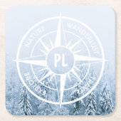 Kompass-Sternemblem monogramm Winterfichtenwald Rechteckiger Pappuntersetzer (Vorderseite)
