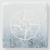 Kompass-Sternemblem monogramm Winterfichtenwald Steinuntersetzer (Vorderseite)