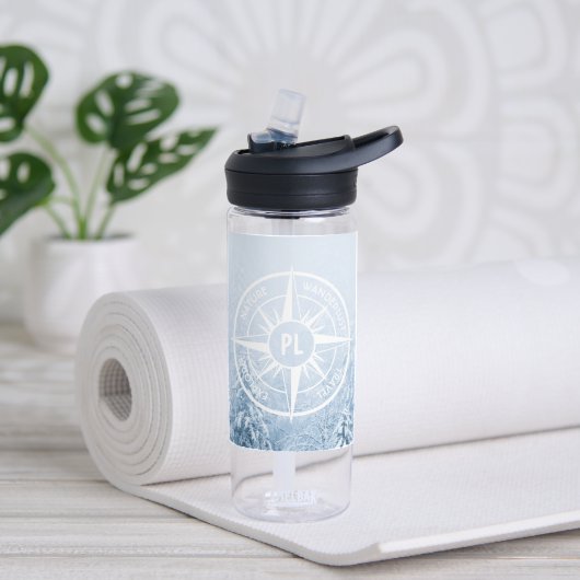 Kompass-Sternemblem monogramm Winterfichtenwald Trinkflasche (Yoga)