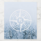 Kompass-Sternemblem monogramm Winterfichtenwald Weinetikett (Einzelnes Label)