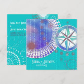 Kompass und geometrische Formen Aqua Hochzeit Einladung (Vorne/Hinten)