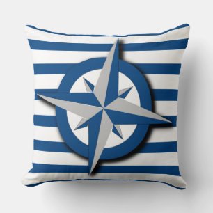 Kompass und Streifen Muster Nautisch Inspiriert Kissen