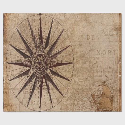 Kompass Vintage Kartennavigation Geschenkpapier (Flach)