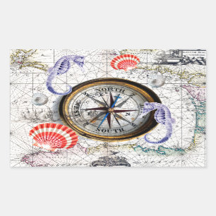 Kompass Vintage Nautik Rechteckiger Aufkleber