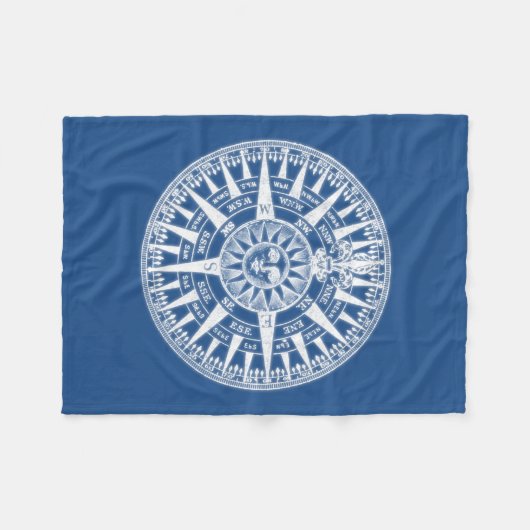 Kompass-Wind-Rosen-blaues Weiß Fleecedecke (Vorderseite (Horizontal))