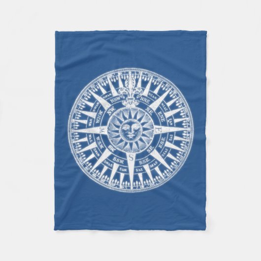 Kompass Windrose Blau Weiß Fleecedecke (Vorderseite)