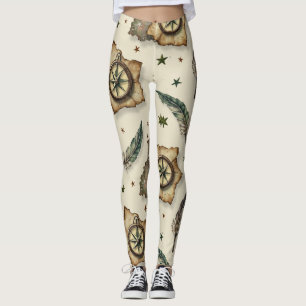 Kompasse alte Karten Nahtloses Muster Leggings
