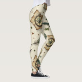 Kompasse alte Karten Nahtloses Muster Leggings (Rechts)