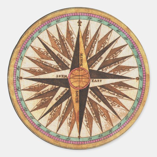 Kompassnavigator des Vintagen Schiffes Runder Aufkleber (Vorderseite)