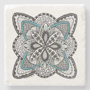 Kompassrose handgezeichnete Doodle mit Türkis Steinuntersetzer