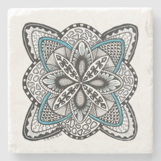 Kompassrose handgezeichnete Doodle mit Türkis Steinuntersetzer (Vorderseite)