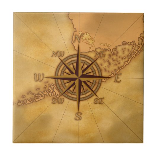 Kompassrose im Antikstil Fliese (Vorderseite)