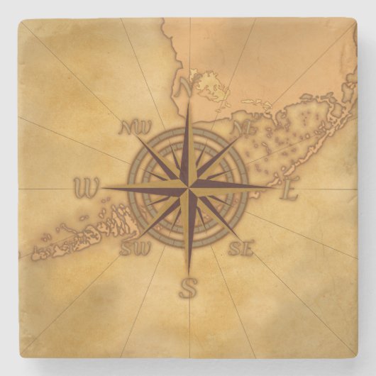 Kompassrose im Antikstil Steinuntersetzer (Vorderseite)