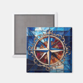 Kompassrose mit Rollrand im Bleiglas-Look Magnet (Vorderseite/Rückseite)