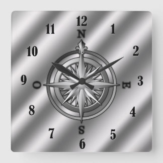 Kompassrose Quadratische Wanduhr
