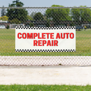 Komplette Autoreparatur Karierte Flagge Groß Weiß Banner