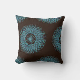 Komplex Guilloche Blume Muster braun aquamarin Kissen