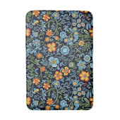 Komplexe Blumenkunst: Blaue und orangefarbene Blum Badematte (Vorderseite Vertikal)