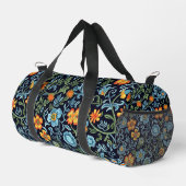 Komplexe Blumenkunst: Blaue und orangefarbene Blum Duffle Bag (Rechte Ecke)