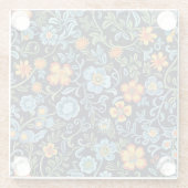 Komplexe Blumenkunst: Blaue und orangefarbene Blum Glasuntersetzer (Rückseite)