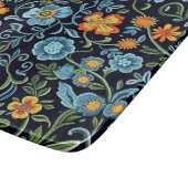 Komplexe Blumenkunst: Blaue und orangefarbene Blum Schneidebrett (Ecke)