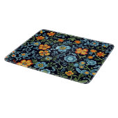 Komplexe Blumenkunst: Blaue und orangefarbene Blum Schneidebrett (Ecke)