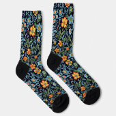 Komplexe Blumenkunst: Blaue und orangefarbene Blum Socken (Rechts)