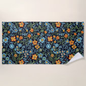 Komplexe Blumenkunst: Blaue und orangefarbene Blum Strandtuch (Vorderseite)