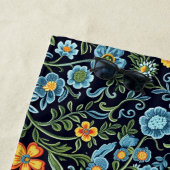 Komplexe Blumenkunst: Blaue und orangefarbene Blum Strandtuch (Beispiel)