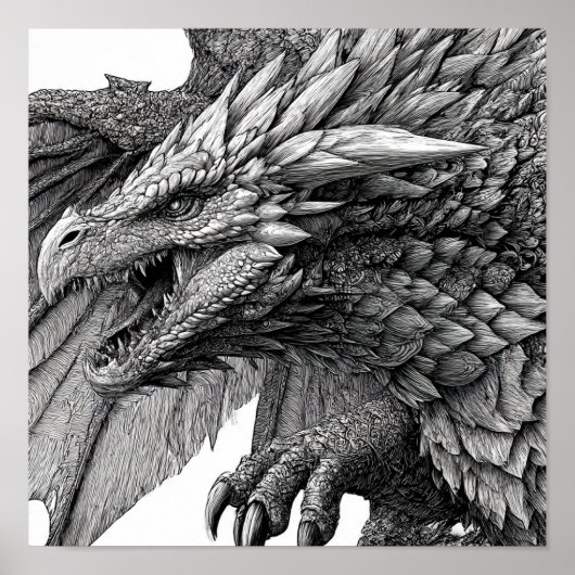 Komplexe Fantasy-Illustration: Detaillierter Drach Poster (Vorne)