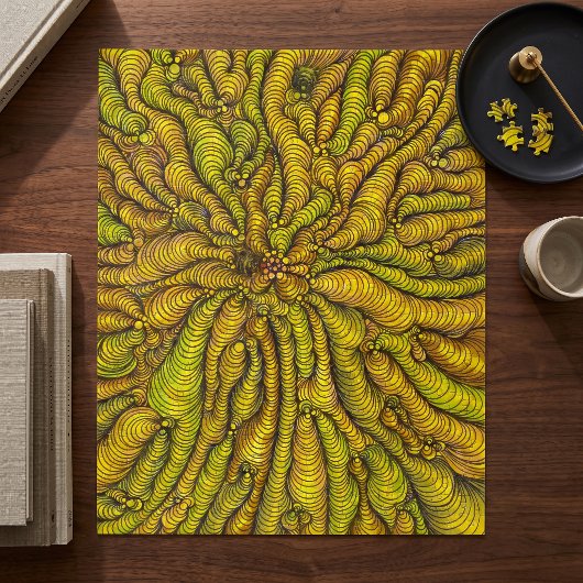 Komplexe, komplizierte psychedelische gelb-grüne S Puzzle