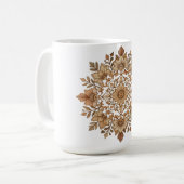 Komplexe Mandala-Blumen-Brauntöne-Kunst Kaffeetasse (Vorderseite Links)
