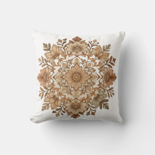 Komplexe Mandala-Blumen-Brauntöne-Kunst Kissen