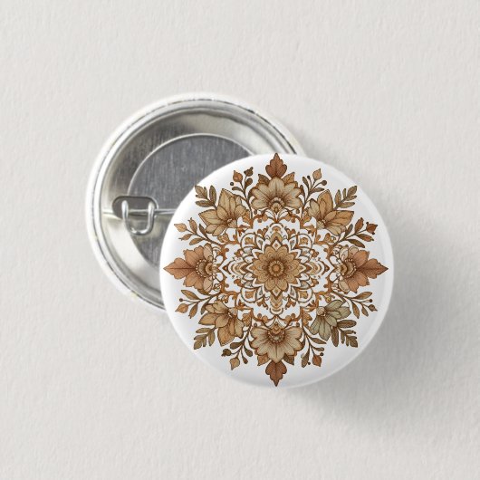 Komplexe Mandala Florale Brauntöne Kunst Button (Vorne & Hinten)