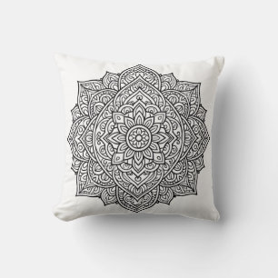 Komplexe schwarze Linien-Mandala-Kunst Kissen