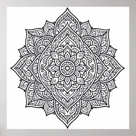 Komplexe Schwarze Linien-Mandala-Kunst Poster (Vorne)