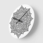 Komplexe Schwarze Linien-Mandala-Kunst Runde Wanduhr (Winkel)