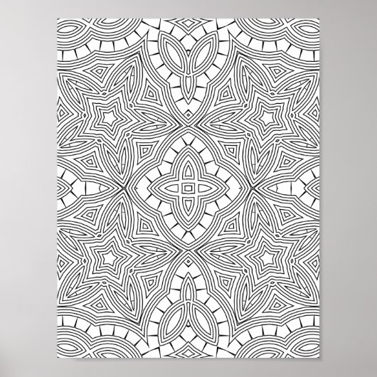 Komplexe Stern-Mandala-Muster-Malvorlage Kunst Poster (Vorne)