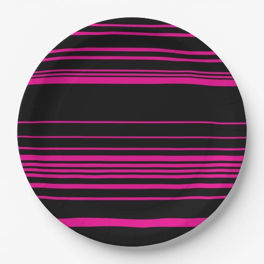 Komplexe Streifen - Magenta und Schwarz Pappteller (Vorderseite)
