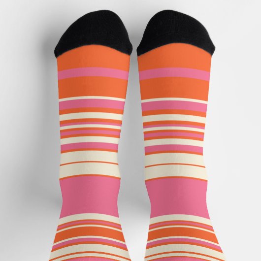 Komplexe Streifen - Rosa, Orange und Creme Socken (Oben)