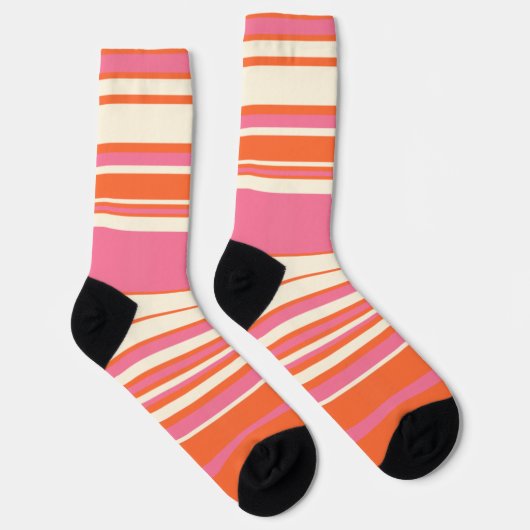 Komplexe Streifen - Rosa, Orange und Creme Socken (Rechts)