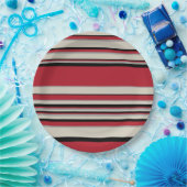 Komplexe Streifen - rot, grau, schwarz und knochen Pappteller (Party)