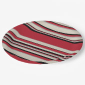 Komplexe Streifen - rot, grau, schwarz und knochen Pappteller (Schrägansicht)