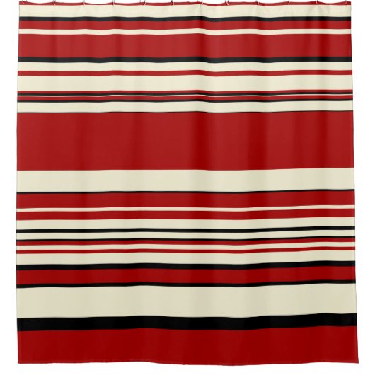 Komplexe Streifen - Rot und Creme Duschvorhang (Vorderseite)