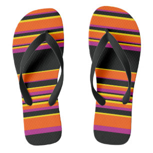 Komplexe Streifen - schwarz, rosa, orange und gelb Badesandalen