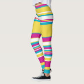 Komplexe Streifen - Türkis, Gelb, Rosa und Weiß Leggings (Links)